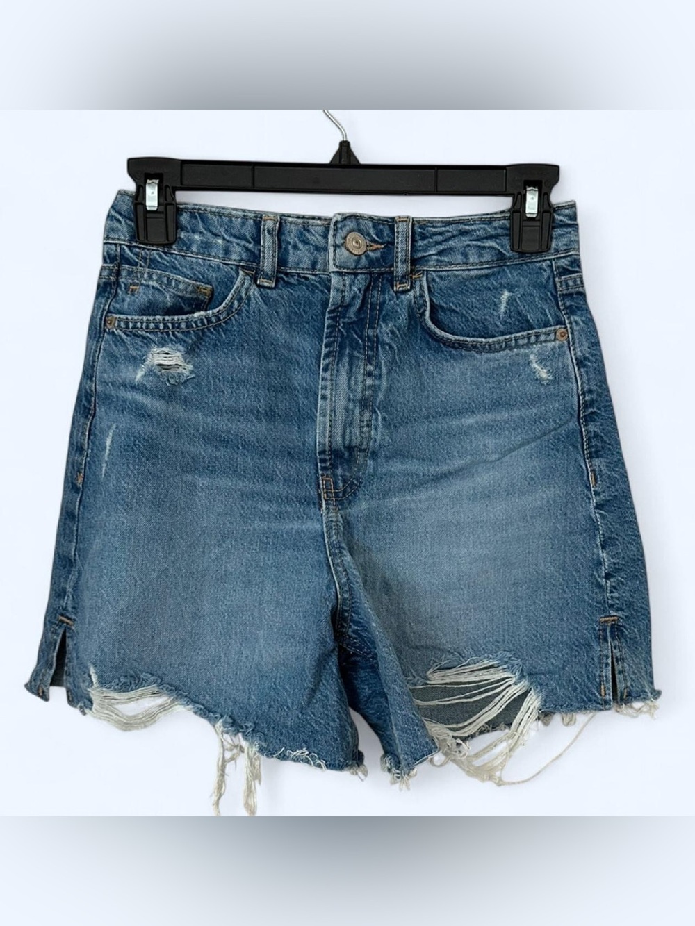 Zara Distressed Denim Jean Shorts - Blue
